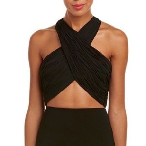 Alice and Olivia Black Tracee Crossover Halter Top